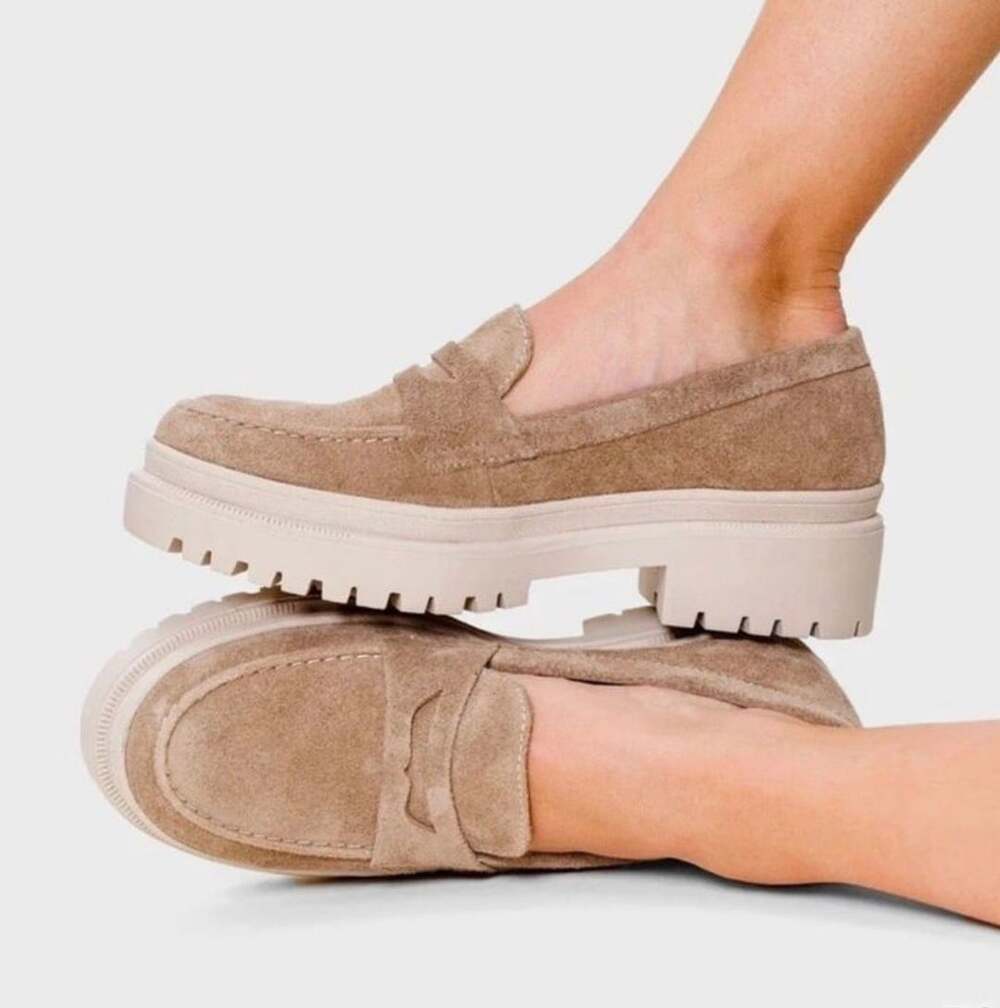 Portland Leather Patina Zoe Taupe Suede Penny Loafer size 38.5/8 - DISCONTINUED